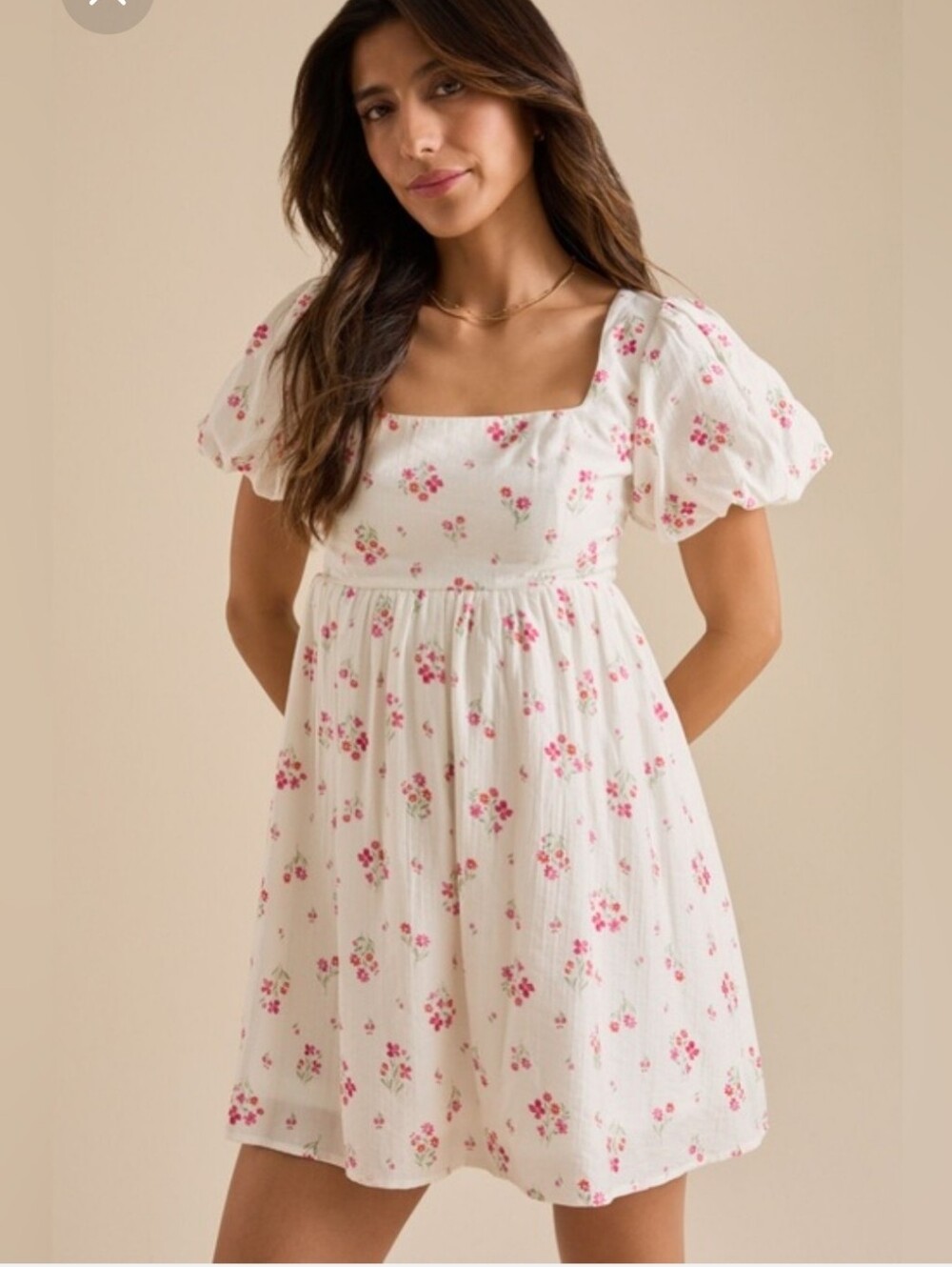 White Floral Square-Neck Dress
